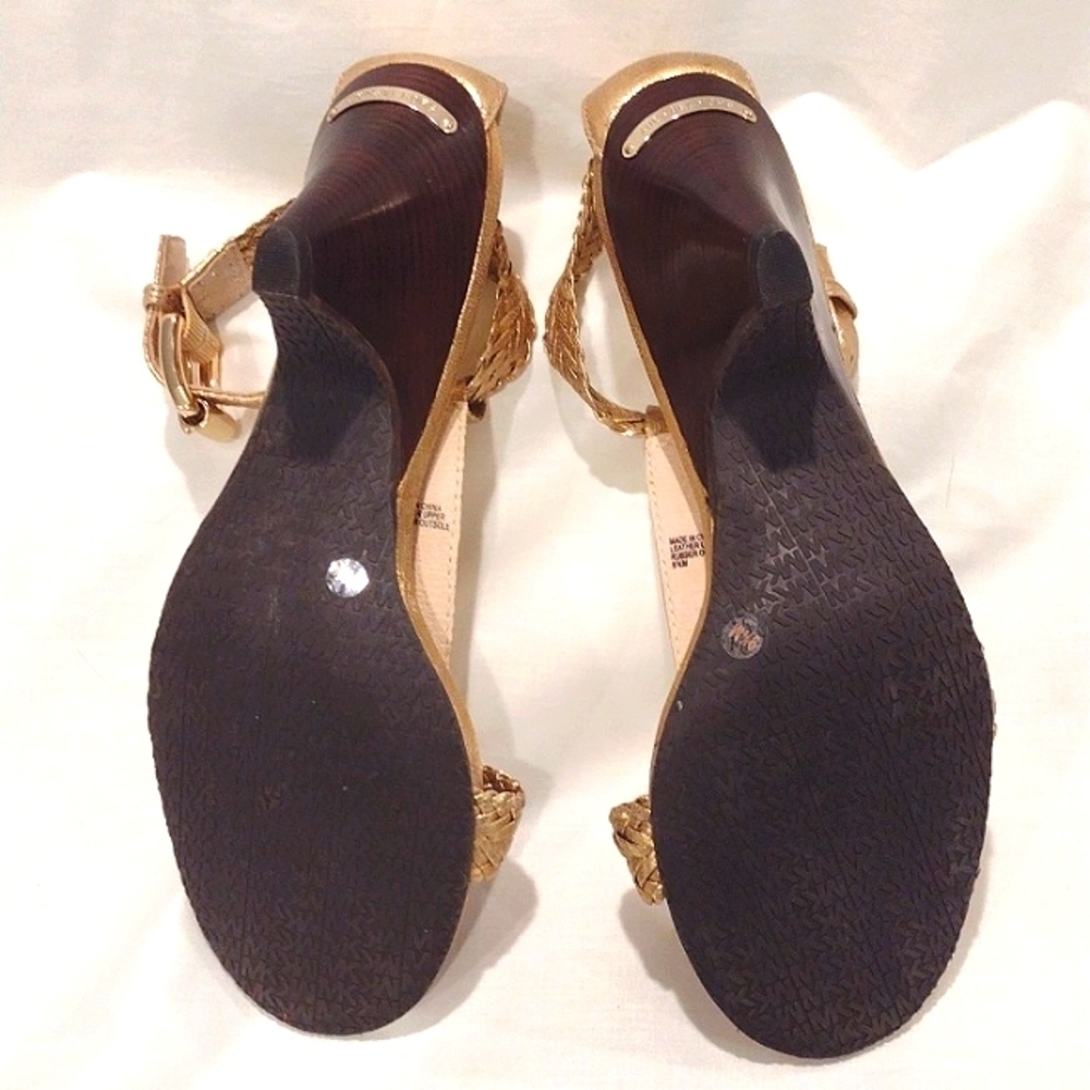 Michael Kors Sandals Juniper T-Strap Thong Braided Woven Leather Gold Size 9.5 - Picture 6 of 8